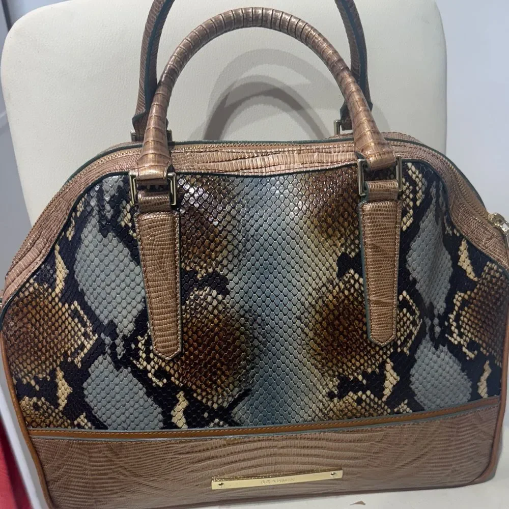 Brahmin Hudson Brown and Black Snake Print Satchel